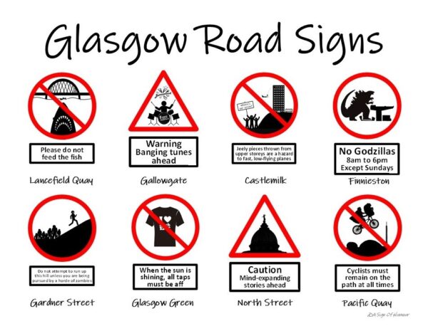 Glasgow Street Signs Print (Mounted Size 10 inch by 12 inch)